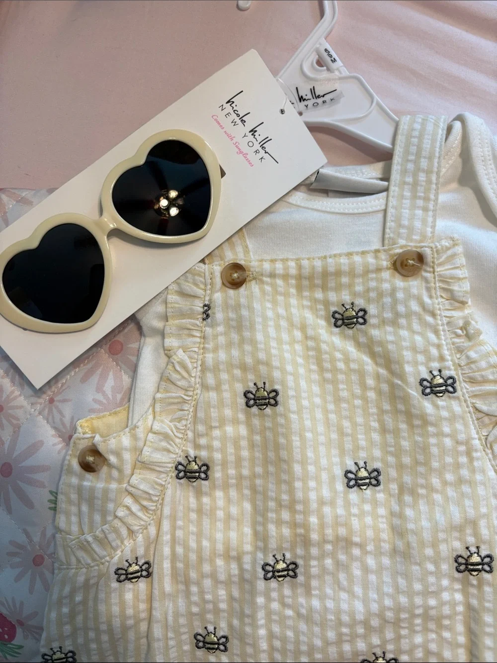 Kids Yellow Bee Stripe Pinafore with Sunglasses